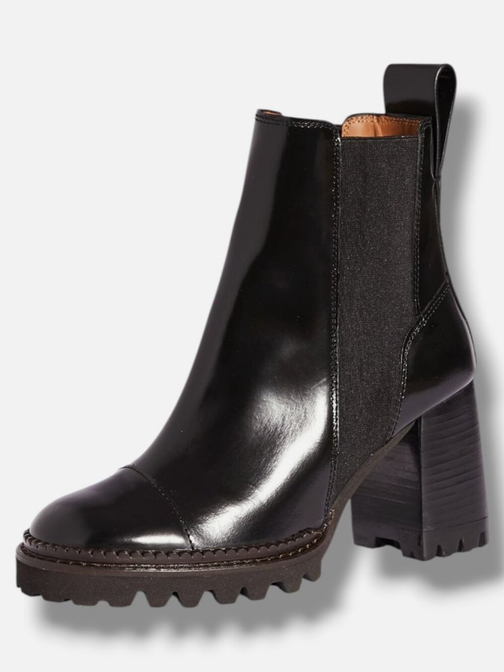 See By Chloé Women's Black Mallory Lug Sole Boots Shoes Size 38.5